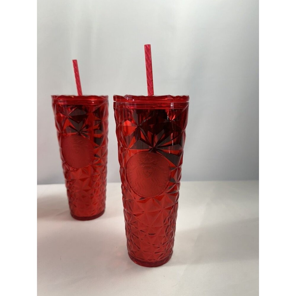 Starbucks Christmas 2023 Red Diamond Prism Crystal Tumbler (Cold Cup) 24oz Venti